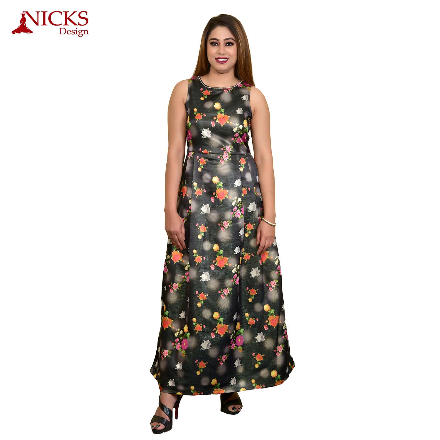 Grey with Red Rose Flower Print Gown. – SVB Ventures