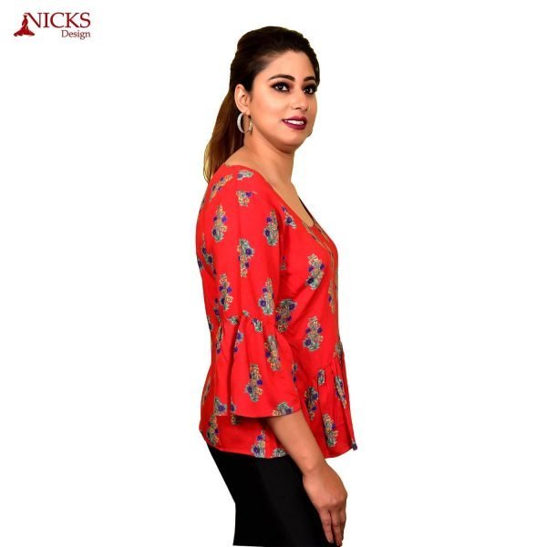 Rayon red single frill top