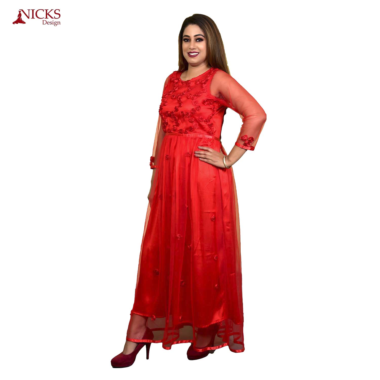 Red Net Gown - Hijab Online