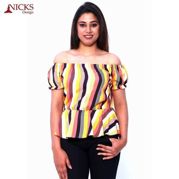 Off Shoulder Yellow Striped Top