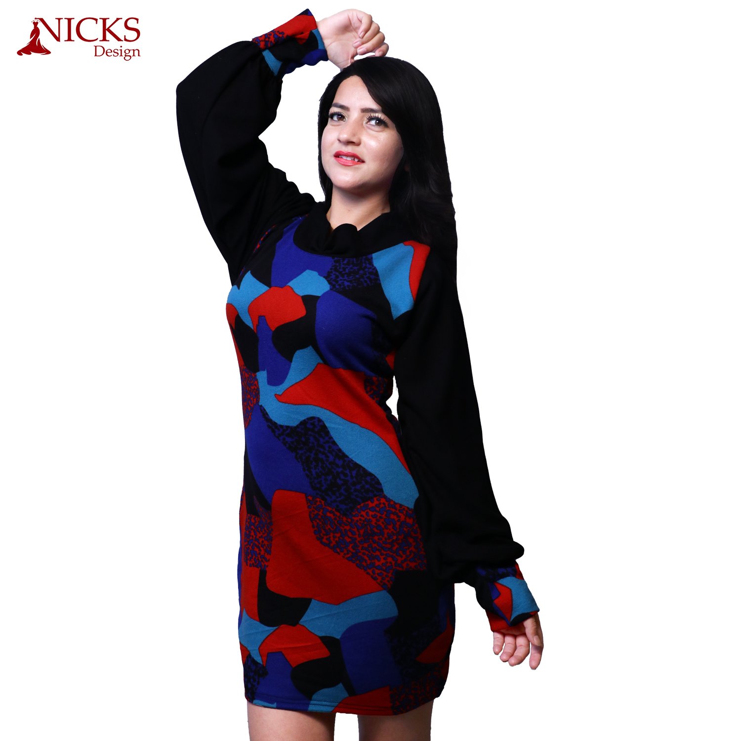 Woolen Short Multicolored Dress | Western Wear for Female