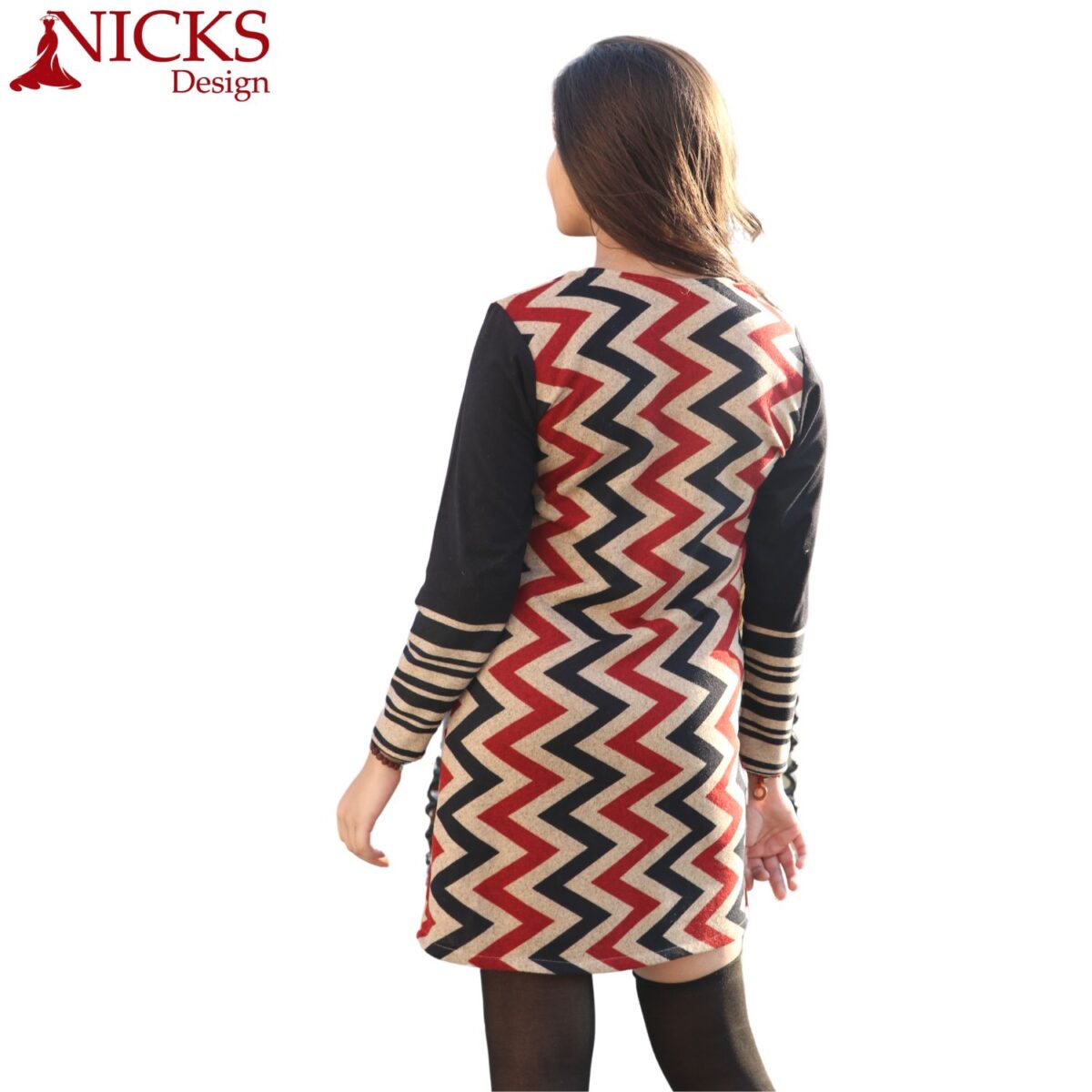 Vertical zigzag woolen short dress